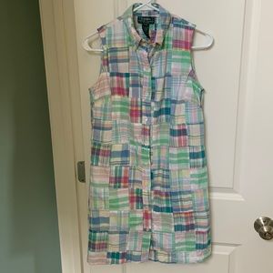 Ralph Lauren Plaid Patchwork Button Up Madras Tank Top Sleeveless Cotton Dress
